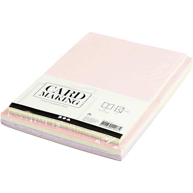 Produktbilde 3 for Kort og konvolutter, kort str. 10,5x15 cm, konvolutt str. 11,5x16,5 cm, 110+220 g, pastellfarger, 50 sett/ 1 pk.