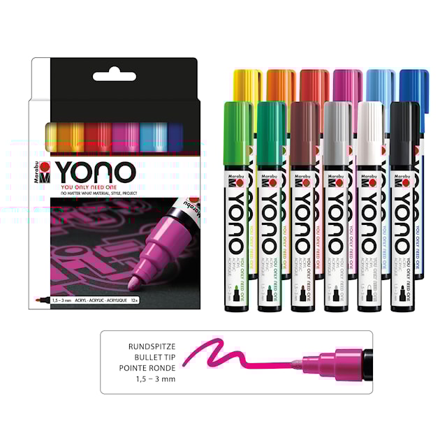 Markerpenna YONO, Set med 12 markers 1.5-3 mm