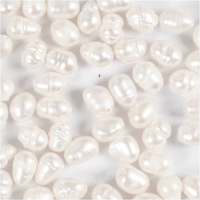 Produktbilde 3 for Ferskvannsperler, Perforert på tvers, dia. 4-6 mm, hullstr. 1 mm, perlemor, 55 stk./ 1 pk.