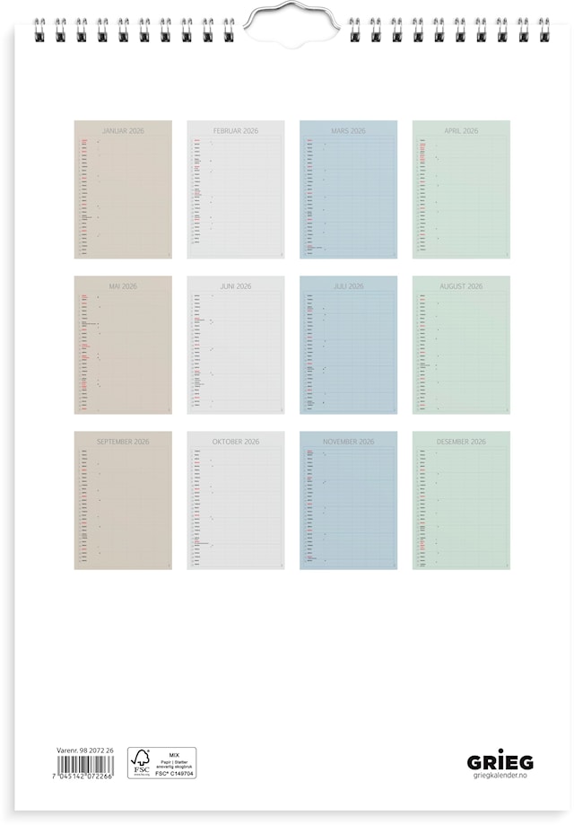Produktbilde 6 for Familiekalender 2026 A4 Color GRIEG