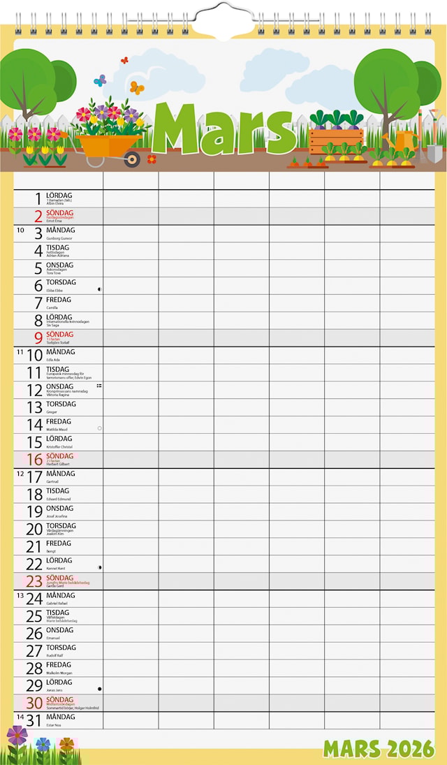 Produktbild 2 för Familjekalender Kom-i-håg Helår 2026 Almanacksförlaget