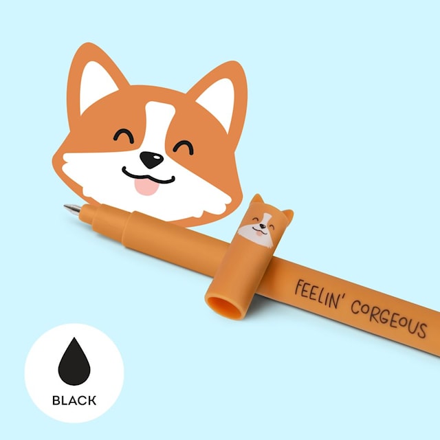 Produktbilde 2 for Erasable gel pen, Corgi, svart, gelpenn med blekk som kan viskes ut