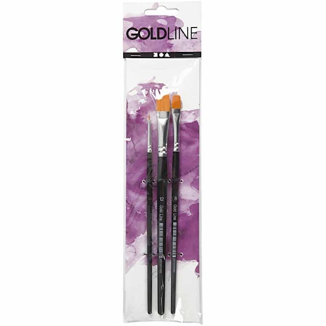Produktbilde 2 for Gold Line pensler, nr. 2+8+12, L: 16,5-19 cm, B: 3-12 mm, flat, 3 stk./ 1 pk.