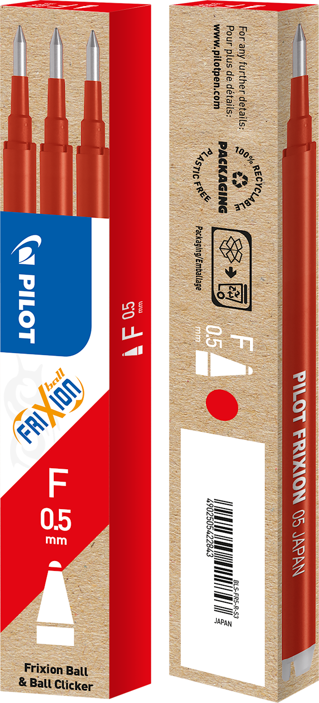 Tuotekuva 2 - Pilot Täyttöpatruuna Refill Frixion Ball Clicker 0,5 mm, punainen, 3 kpl/pakkaus