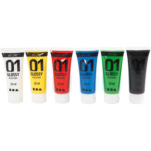 Tuotekuva 2 - Akryylimaali Kiiltävä, perusvärilajitelma, 6x20 ml/ 1 pkt