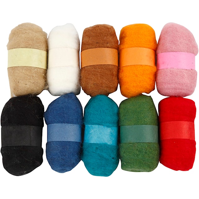 Produktbilde 1 for Kardet Ull, ass. farger, 10x25 g/ 1 pk.