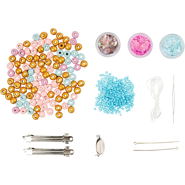Produktbilde 2 for Mini DIY Kit Smykker, Halskjede, armbånd, klemmer, brosje, blå, lys blå, pastellpink, 1 pk.