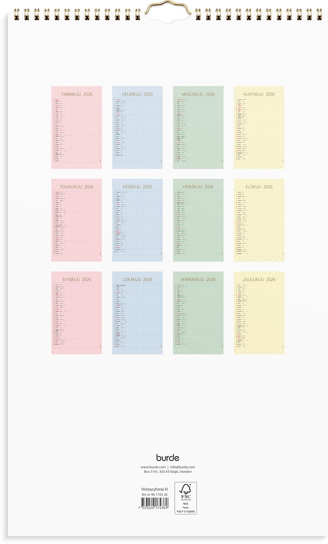 Tuotekuva 3 - Perhekalenteri 2026 Color 250x410 mm Burde