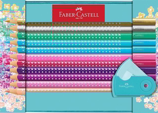 Produktbilde 1 for Fargeblyanter Sparkle i metalletui 20 stk. + blyantspisser Faber-Castell