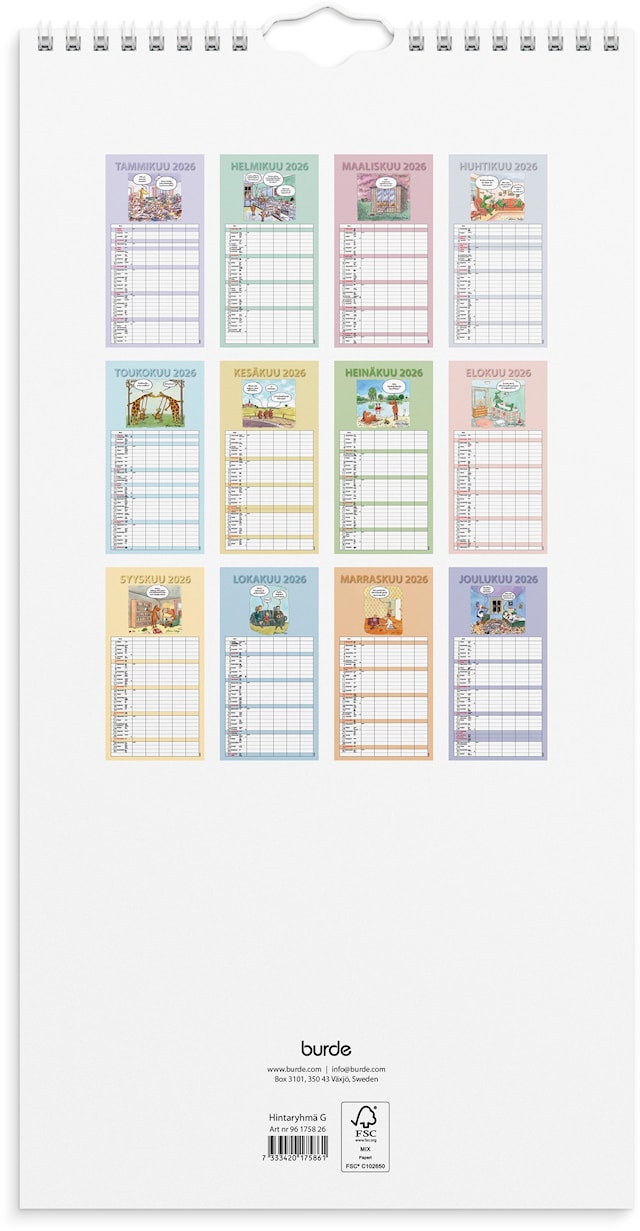 Produktbild 4 för Perhekalenteri 2026 Hauska paperitaskulla 220x430 mm Burde