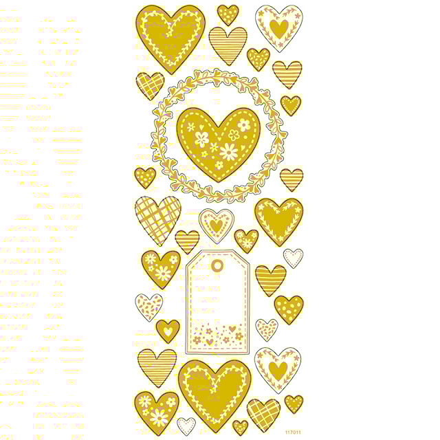 Produktbild 1 för Stickers, hjärtan, ark 10x24 cm, ca. 33 st., guld, 1 ark