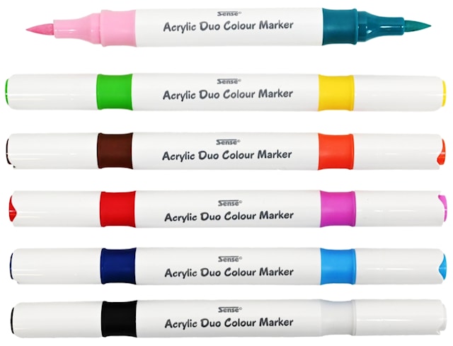 Produktbilde 2 for Akrylpenn Dobbelspiss 12 farger 6-pack Sense