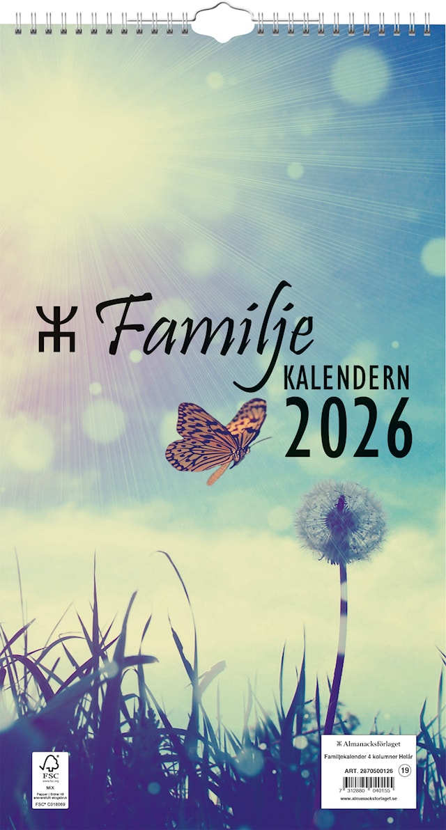Produktbild 1 för Familjekalender 4 kolumner Helår 2026 Almanacksförlaget