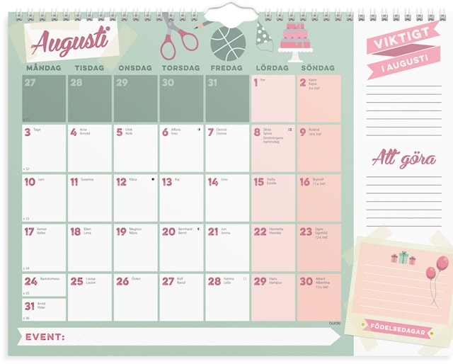 Produktbild 2 för Familjekalender 2026 Familjens Månadskalender 350x270 mm Burde