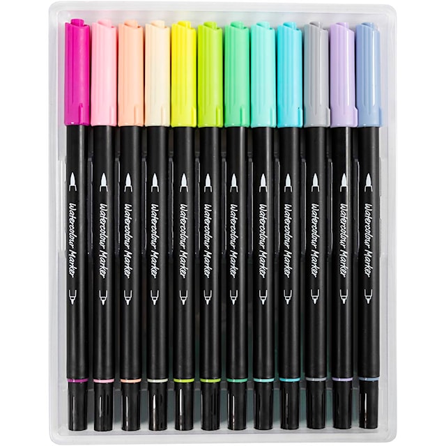 Tuotekuva 3 - Vesiväritussit, Pastelli, paksuus 2+4-8 mm, värilajitelma, 12 kpl/ 1 pkt