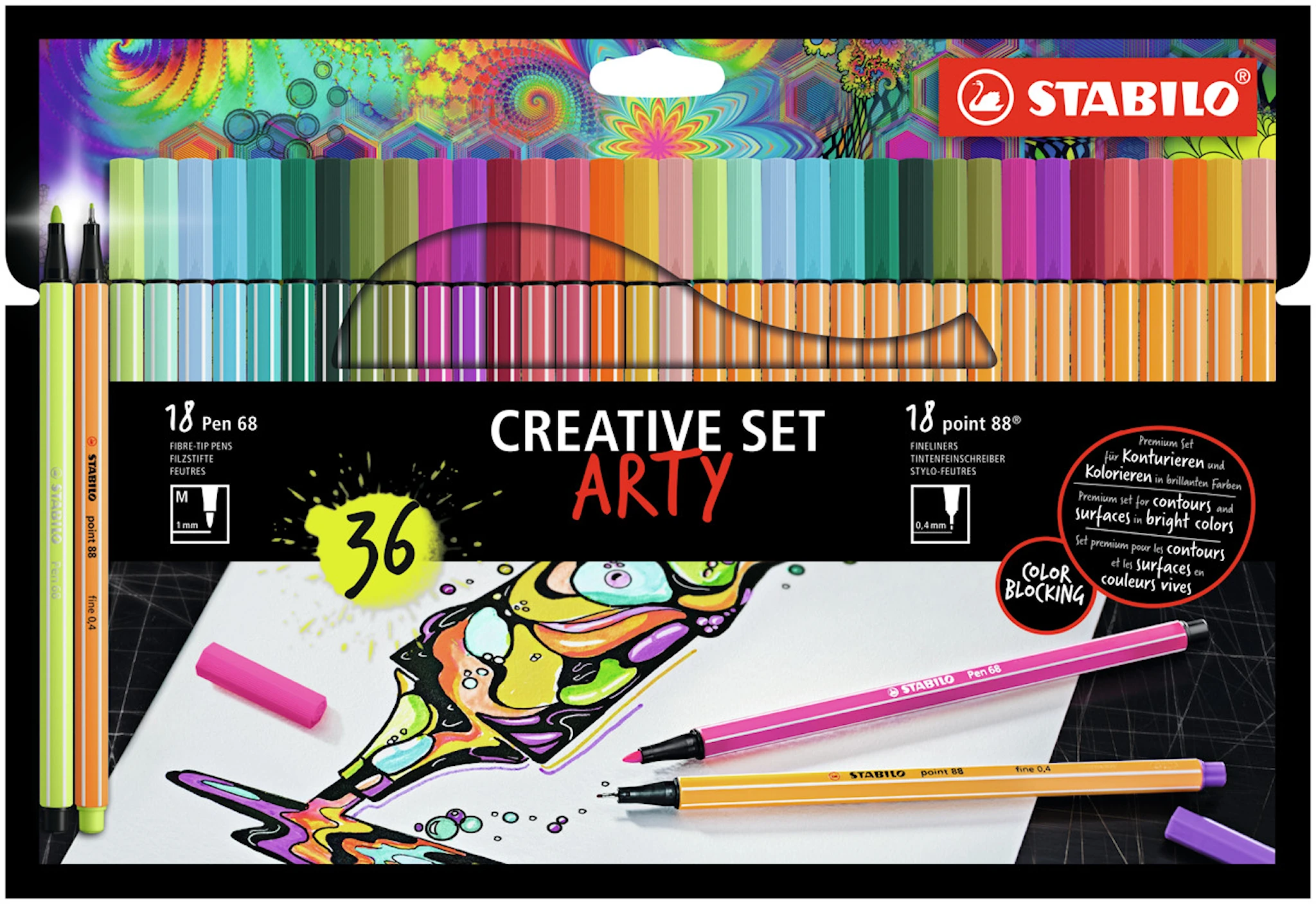 Produktbild för Creative Set Arty 36-pack Point 88 + Pen 68 STABILO