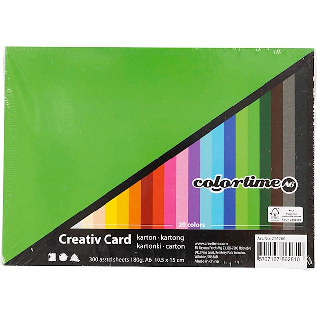 Produktbilde 3 for Creativ Kartong, A6, ark 105x148 mm, 180 g, ass. farger, 120 ass. ark/ 1 pk.