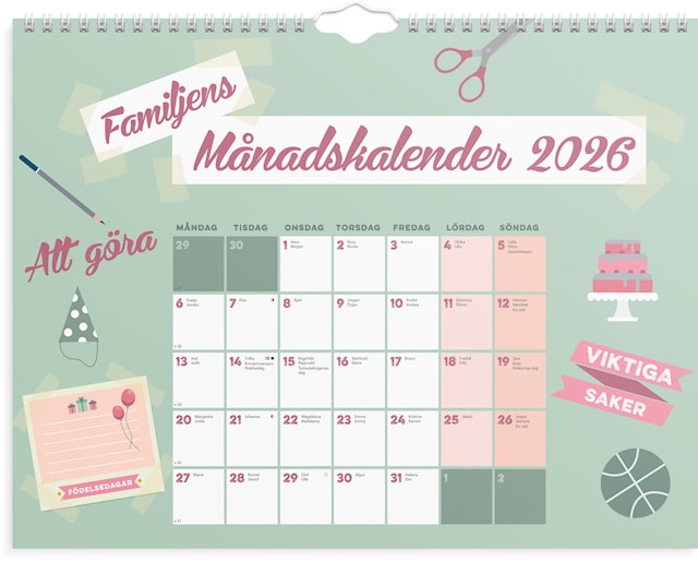 Produktbild 1 för Familjekalender 2026 Familjens Månadskalender 350x270 mm Burde