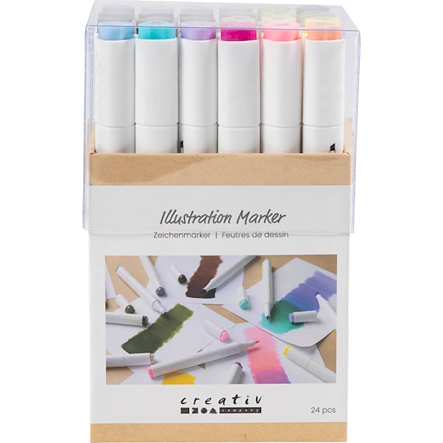 Produktbild 6 för Illustrations Markers Dubbelsidiga Pastell Standardfärger 24-pack Creativ Company