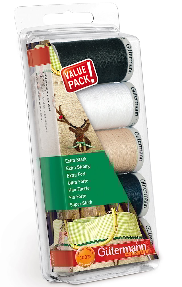 Trådset Extra Stark Tråd 100 m Basfärger 5 rullar Güterman