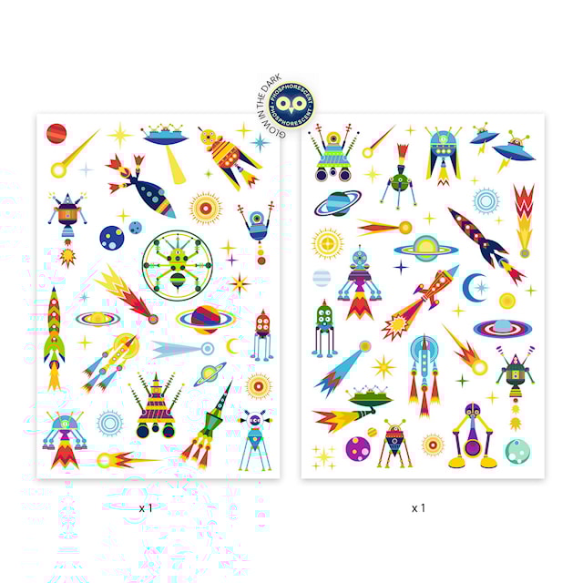 Tuotekuva 3 - Tatuoinnit Itsevalaisevat Avaruus 50 kpl Djeco