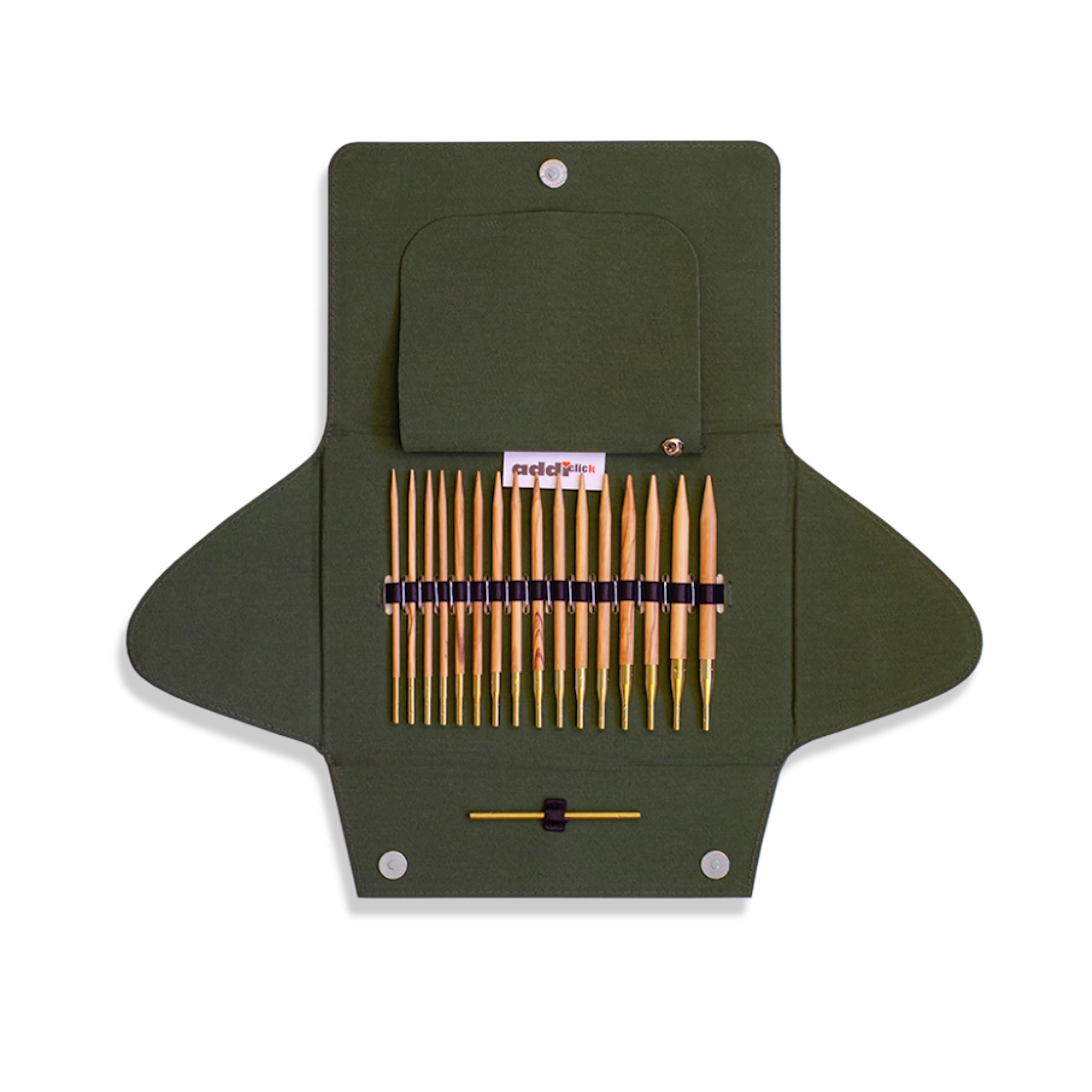 Tuotekuva ille addiClick 13 cm Nature Olive Wood -sarja, 8 paria vaihtopäitä, 3,5–8 mm Addi