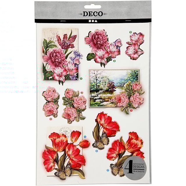 Produktbild 2 för 3D Motiv Blommor och fjärilar 21x30 cm 4 ark