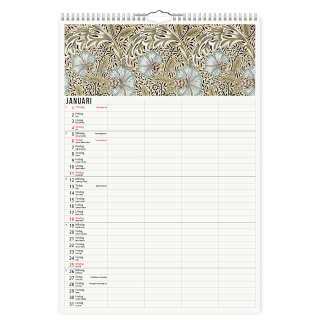 Produktbild 2 för Familjekalender William Morris 2026
