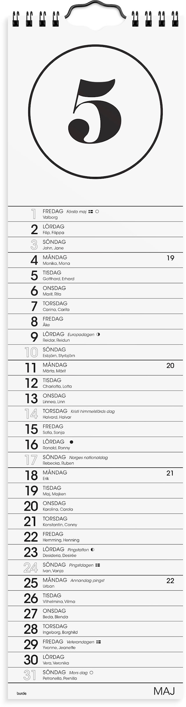 Produktbild 2 för Väggkalender 2026 Simple 110x430 mm Burde