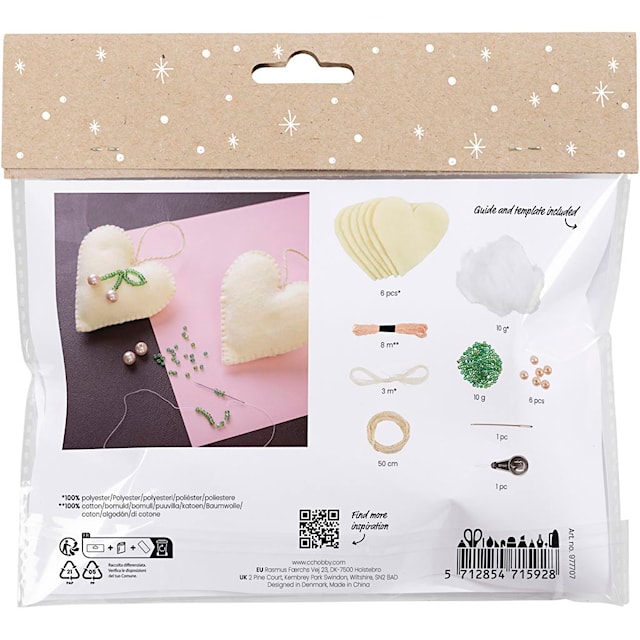 Produktbilde 2 for Mini DIY Kit Sying, Hjerter, off white, 1 pk.