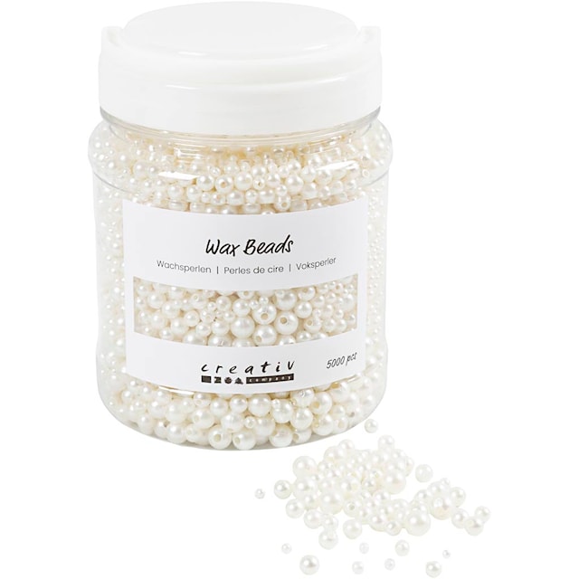 Produktbilde 1 for Voksperler, dia. 3-8 mm, hullstr. 1,3-2,5 mm, ca. 5000, hvit perlemor, 430 g, 700 ml/ 1 boks