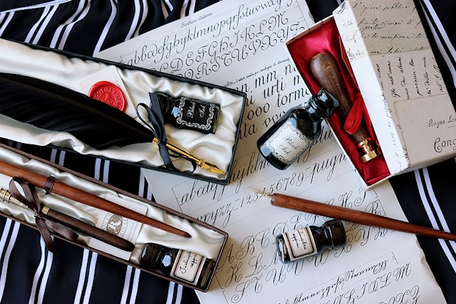 Produktbild 4 för Kalligrafiset med svart Fjäderpenna & Bläck Rubinato