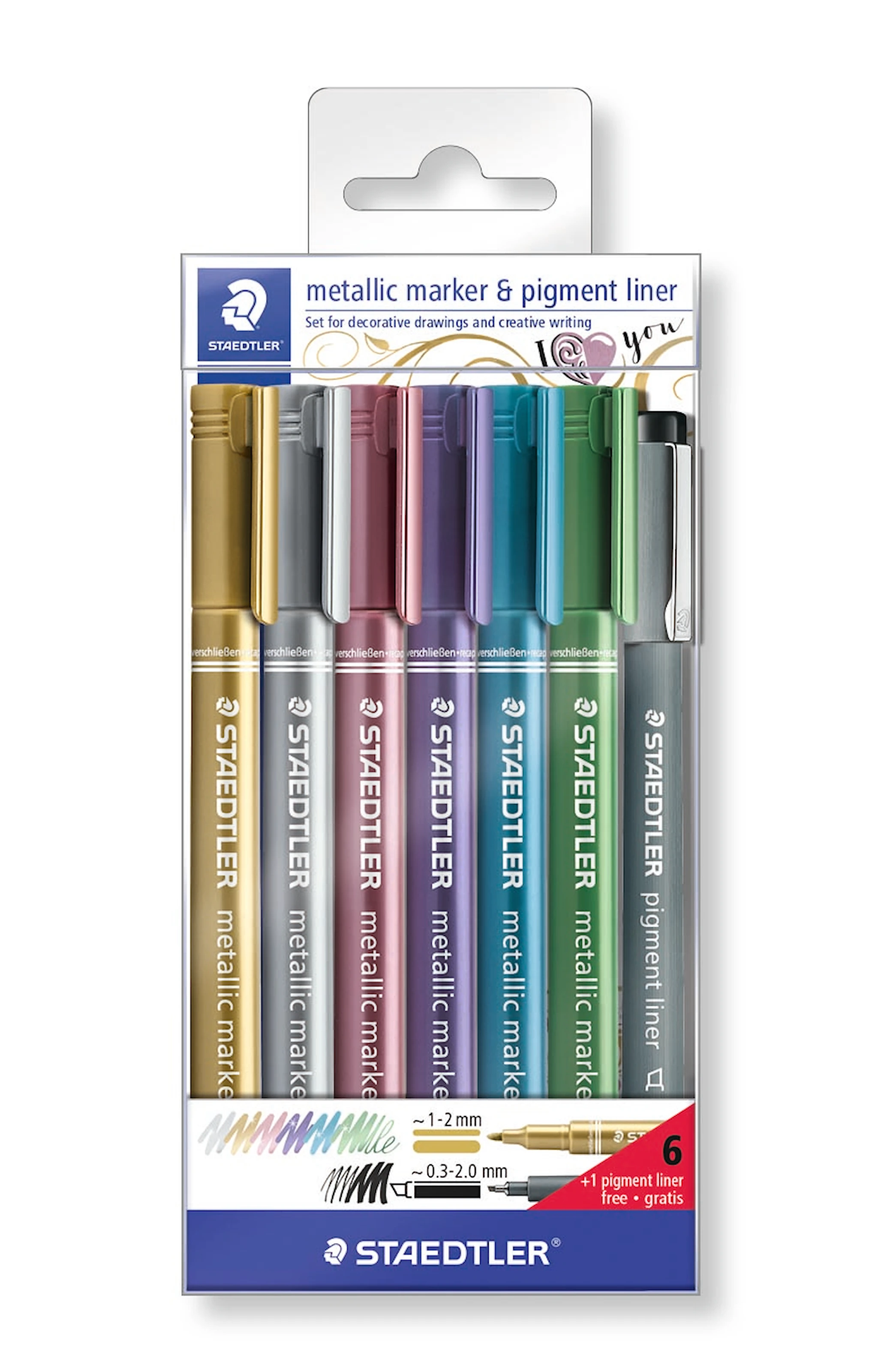 Produktbild för Metallic Markers 6-p + 1 Fineliner Staedtler