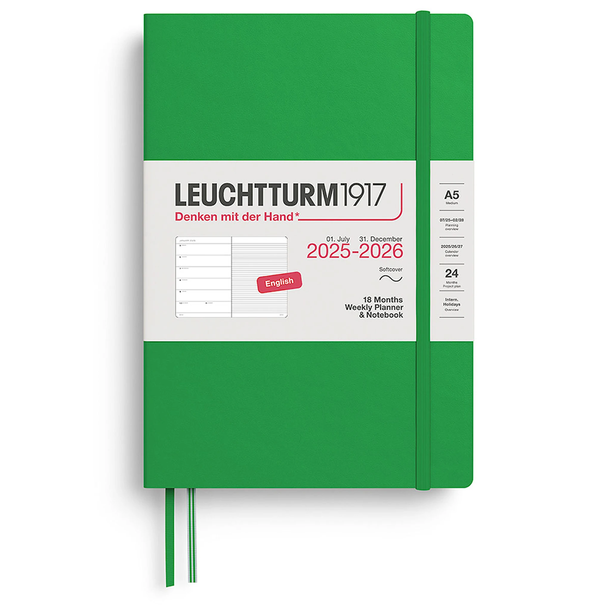 Produktbilde for Kalender A5 18m 25–26 Ukentlig Planlegger/Notatbok Soft Spring Leaf Leuchtturm1917
