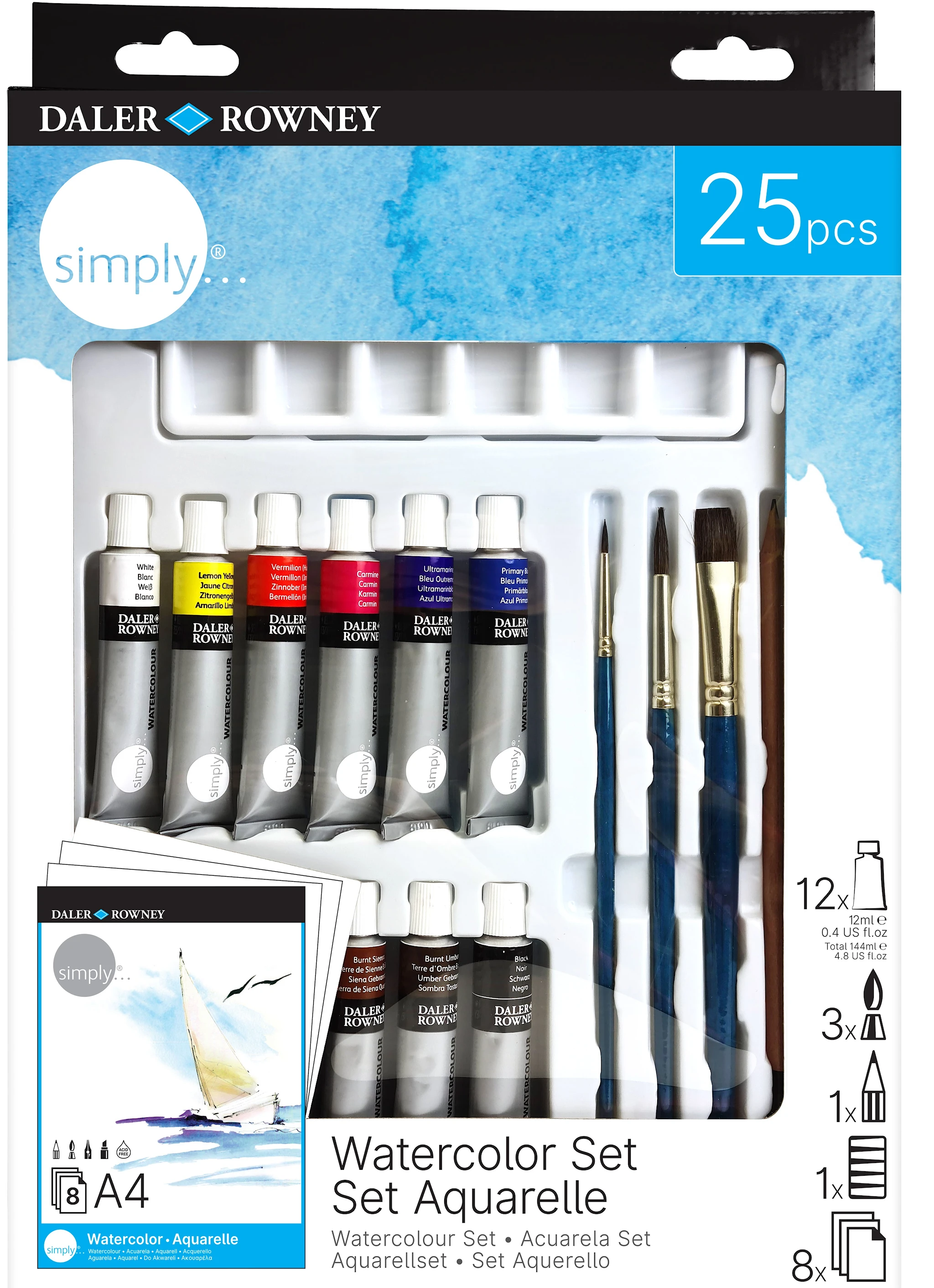 Produktbild för Startset Akvarell 25 delar, Daler-Rowney Simply