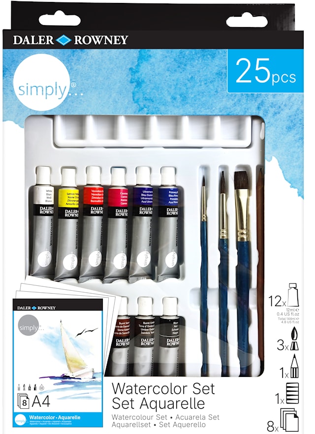 Produktbild 1 för Startset Akvarell 25 delar, Daler-Rowney Simply