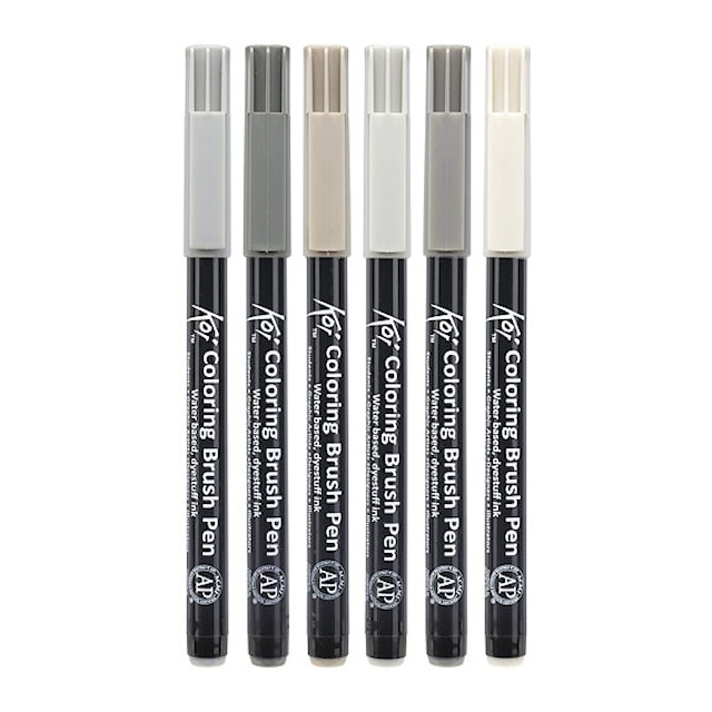 Tuotekuva 2 - Sakura Koi Coloring Brush Pen Harmaasävyt 6-setti