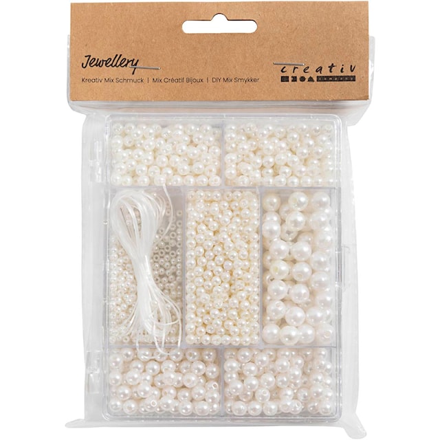 Produktbilde 2 for DIY Mix Smykker, Halskjede og armbånd, ca. 1200 stk., hvit perlemor, 1 pk.