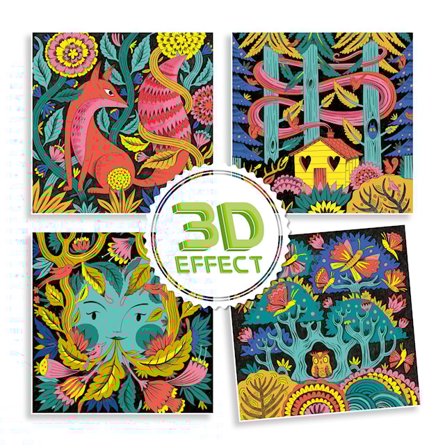 Produktbild 2 för Måla en Fantasiskog i 3D 4 motiv och 7 Pennor Djeco