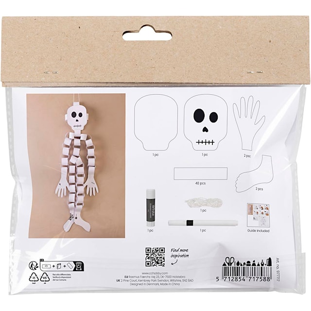 Produktbilde 3 for Mini DIY Kit Papirdekorasjoner, Skjelett, svart/hvit, 1 pk.