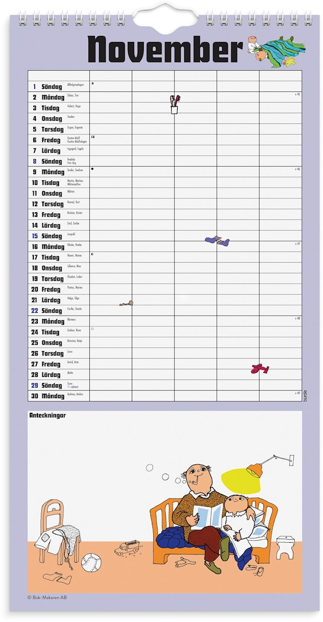 Tuotekuva 3 - Familjekalender 2026 Alfons Åberg 220x430 mm Burde