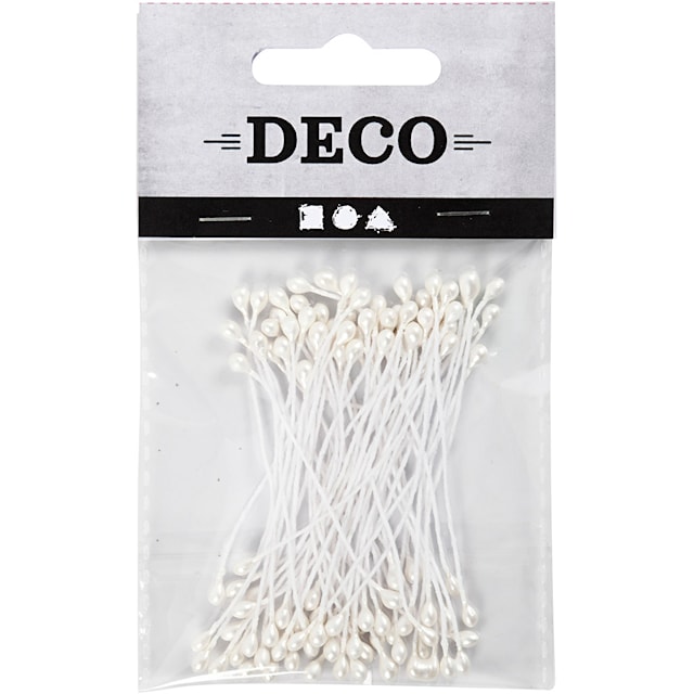 Tuotekuva 2 - Kukkaheteet, Pit. 6,4 cm, halk. 2 mm, helmiäisvalk., 100 kpl/ 1 pkt