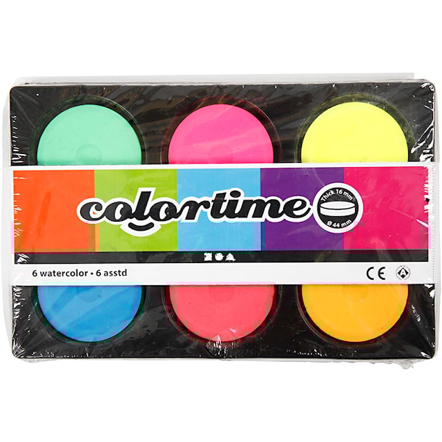 Produktbilde 4 for Vannfarger, H: 16 mm, dia. 44 mm, neonfarger, 1 pk.