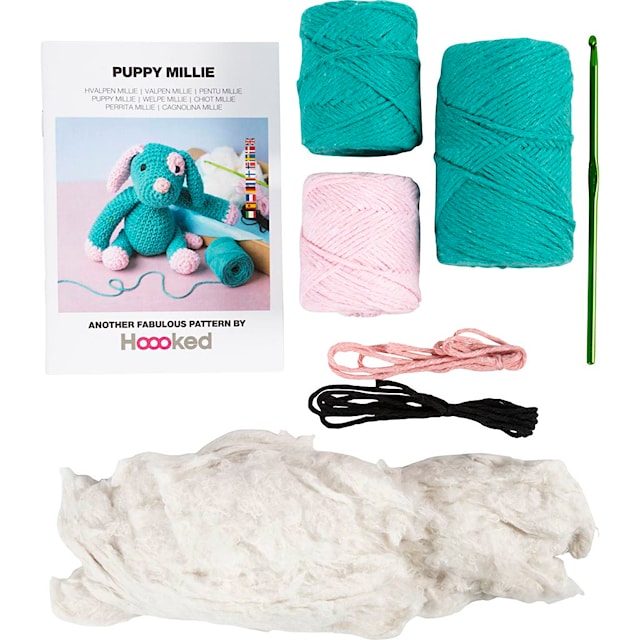 Produktbild 4 för DIY Kit Amigurumi Valp pastellrosa & mörkturkos 1 förp
