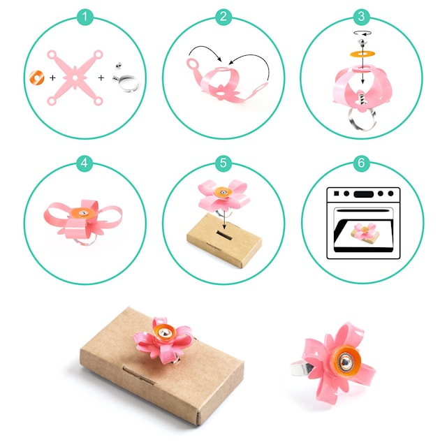 Tuotekuva 3 - Askartelusarja Kutistemuovista säädettävät renkaat ja koristeet Djeco