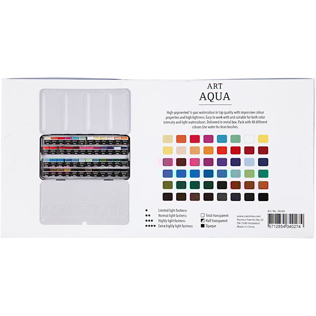 Produktbilde 6 for Art Akvarellfarger, ½-pan, str. 10x15x20 mm, standardfarger, 48 farge/ 1 pk.