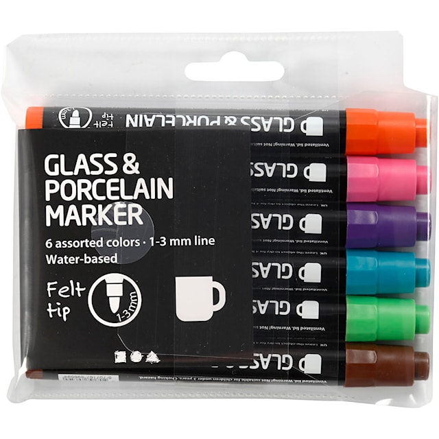 Produktbild 5 för Tuschpennor Glas och Porslin 1-3 mm Kompletterande 6 färger