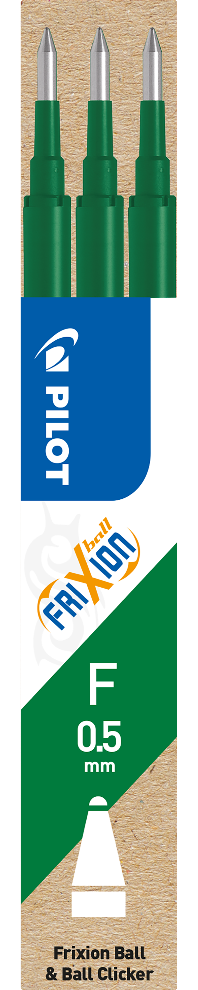 Tuotekuva 1 - Pilot Täyttöpatruuna Refill Frixion Ball Clicker 0,5 mm, vihreä, 3 kpl/pakkaus
