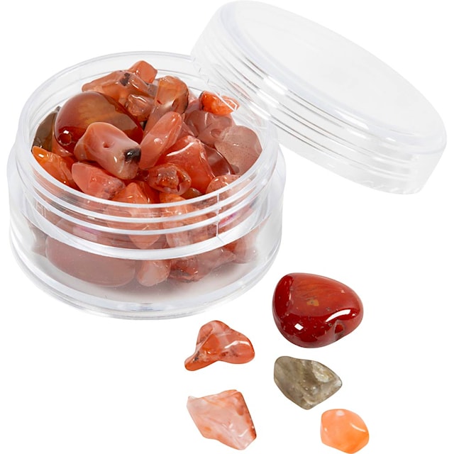 Tuotekuva 5 - Kristallihelmet, Aventuriinikvartsi, koko 7-12 mm, aukon koko 1 mm, ca. 63 kpl, koralli, 63 kpl/ 1 pkt