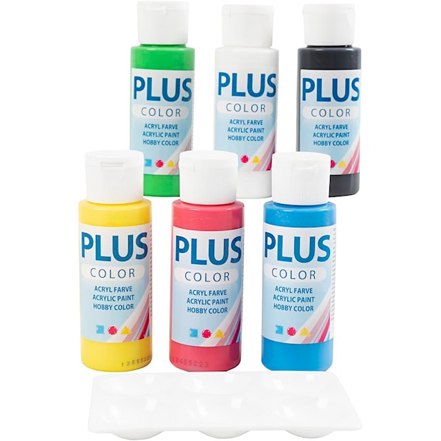 Tuotekuva 1 - Plus Color- Askartelumaali, perusvärilajitelma, 6x60 ml/ 1 pkt